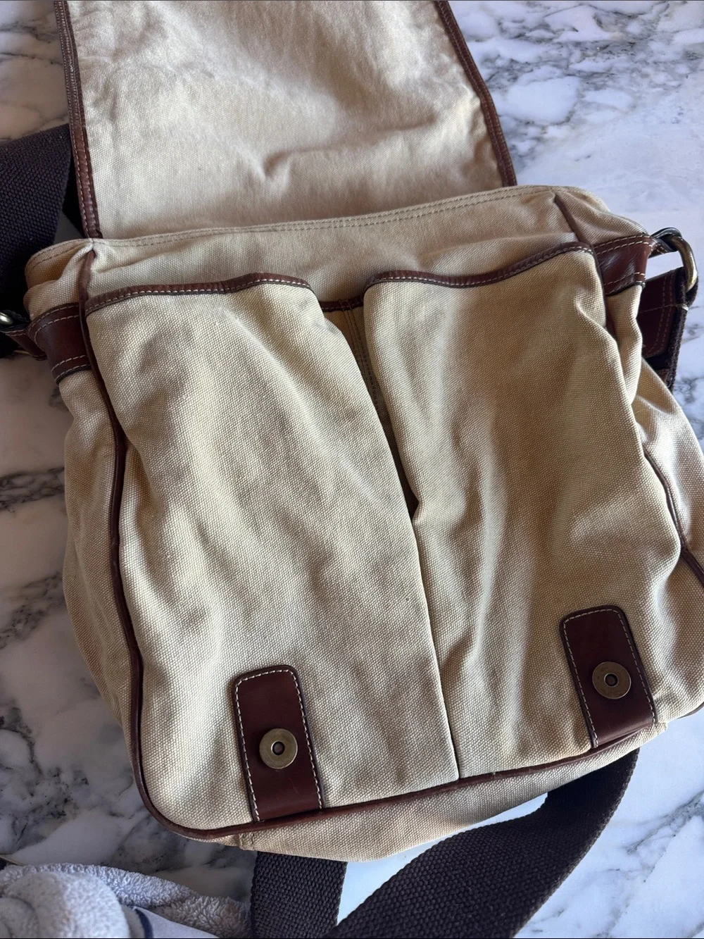 FOSSIL 1954 VTG Canvas Messenger Bag with Brown Leather Trim - Men's Crossbody